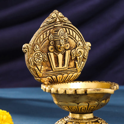 Brass Balaji Shankh Chakra And Namah Diya (6.5 Inch)