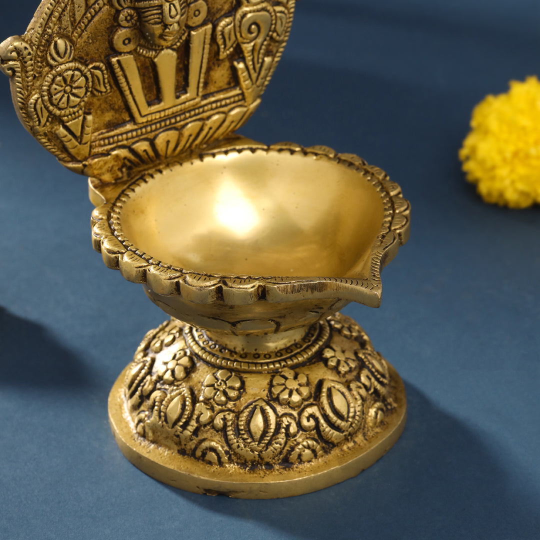 Brass Balaji Shankh Chakra And Namah Diya (6.5 Inch)