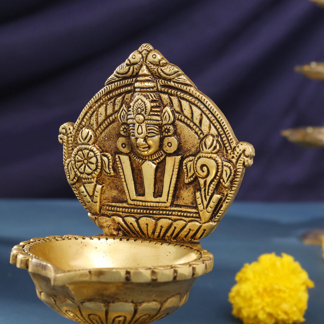 Brass Balaji Shankh Chakra And Namah Diya (6.5 Inch)