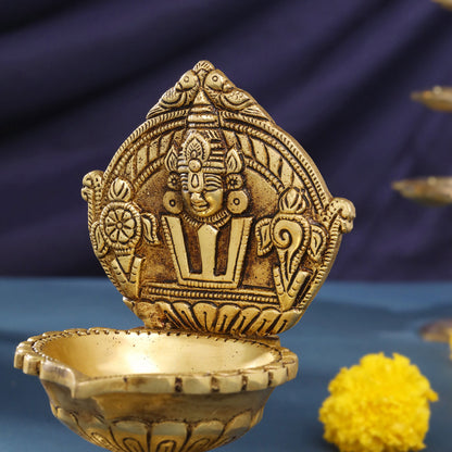 Brass Balaji Shankh Chakra And Namah Diya (6.5 Inch)