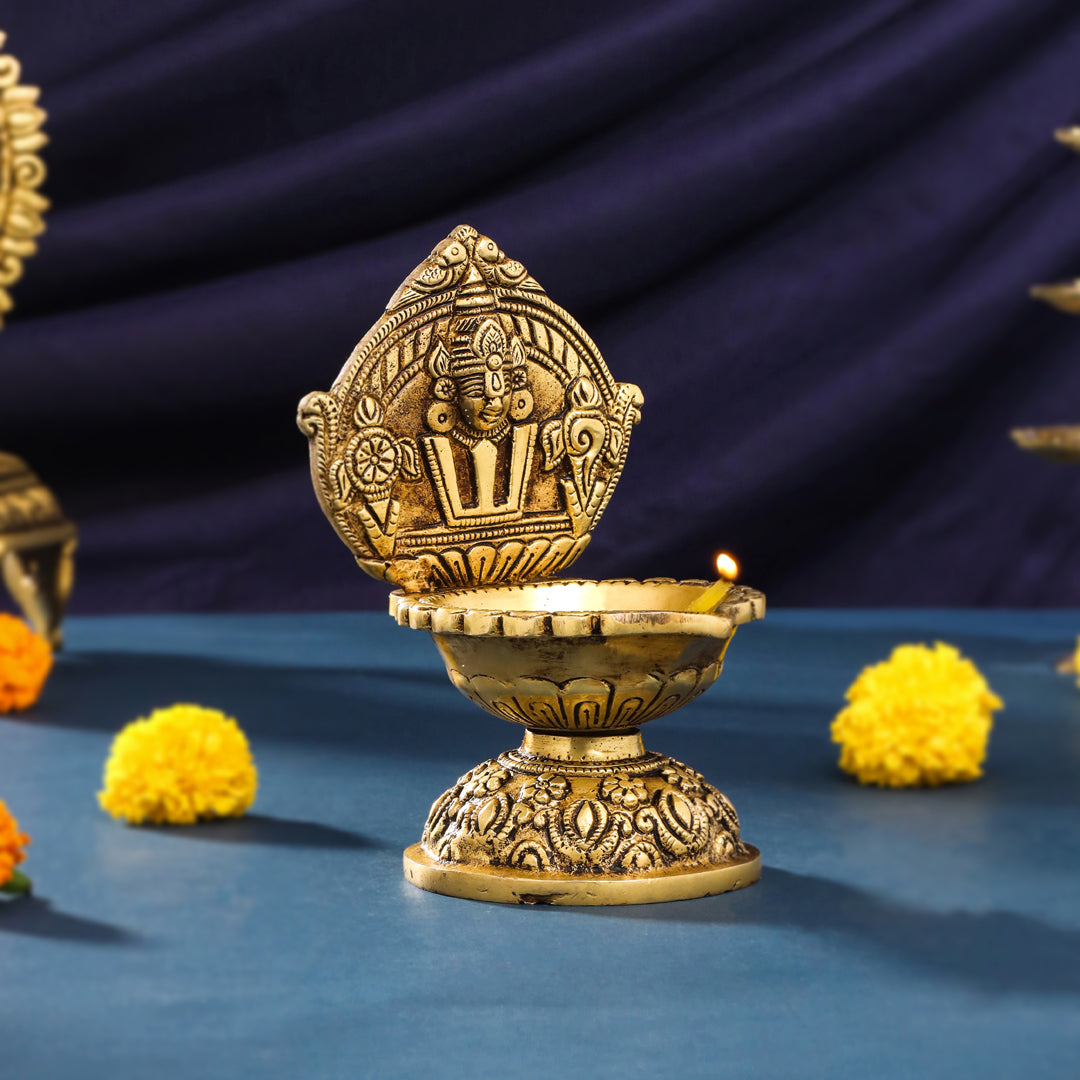Brass Balaji Shankh Chakra And Namah Diya (6.5 Inch)