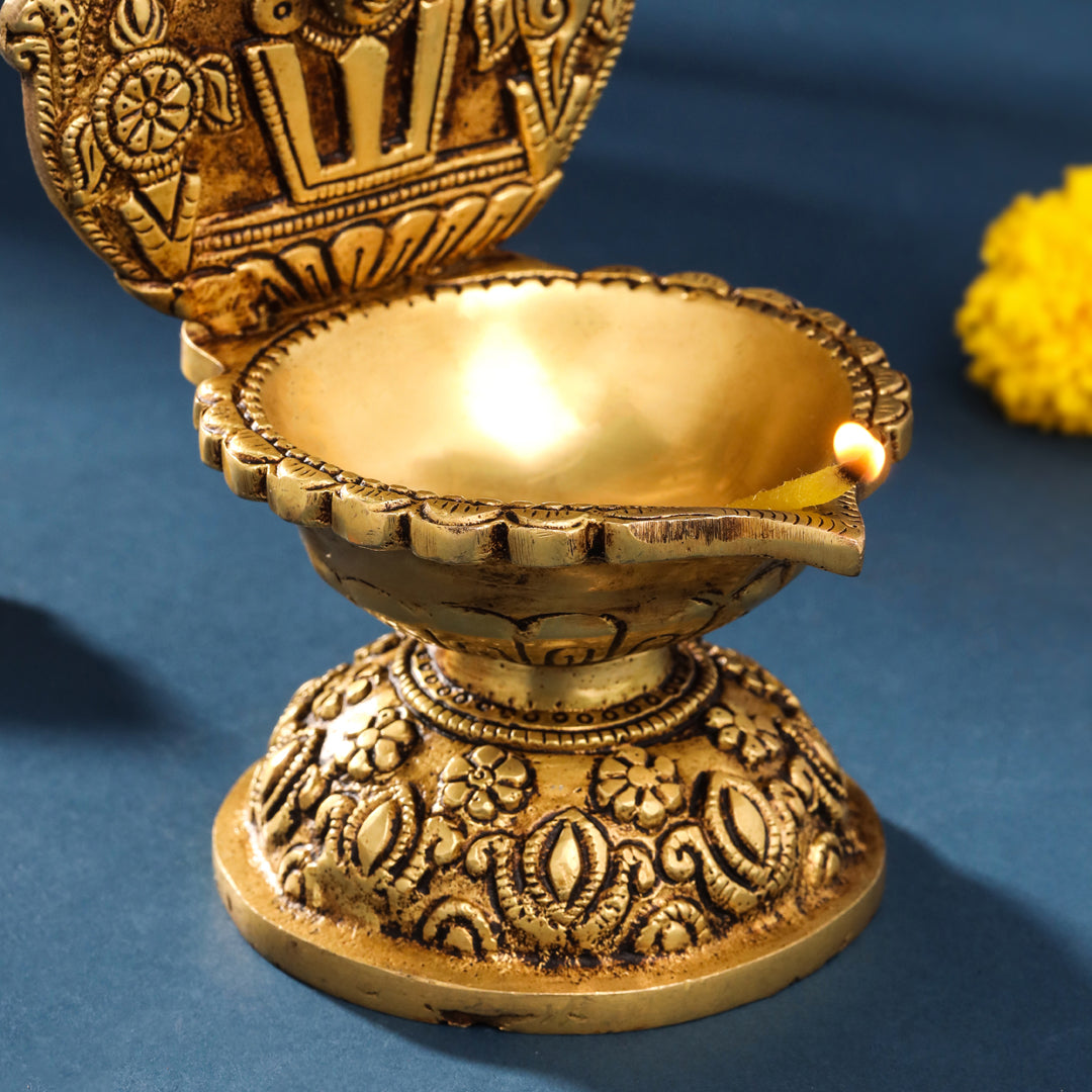 Brass Balaji Shankh Chakra And Namah Diya (6.5 Inch)