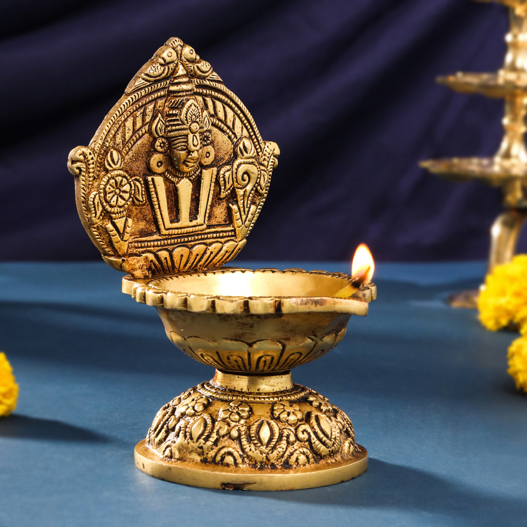 Brass Balaji Shankh Chakra And Namah Diya (6.5 Inch)
