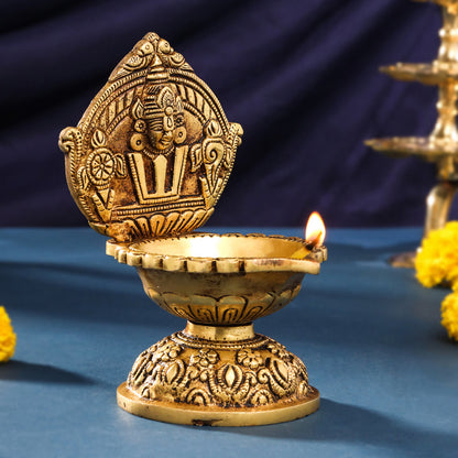 Brass Balaji Shankh Chakra And Namah Diya (6.5 Inch)