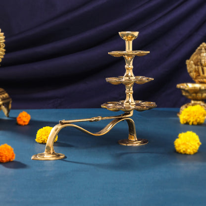 Brass Three Step Deeparadhana Lamp(9.5 Inch)