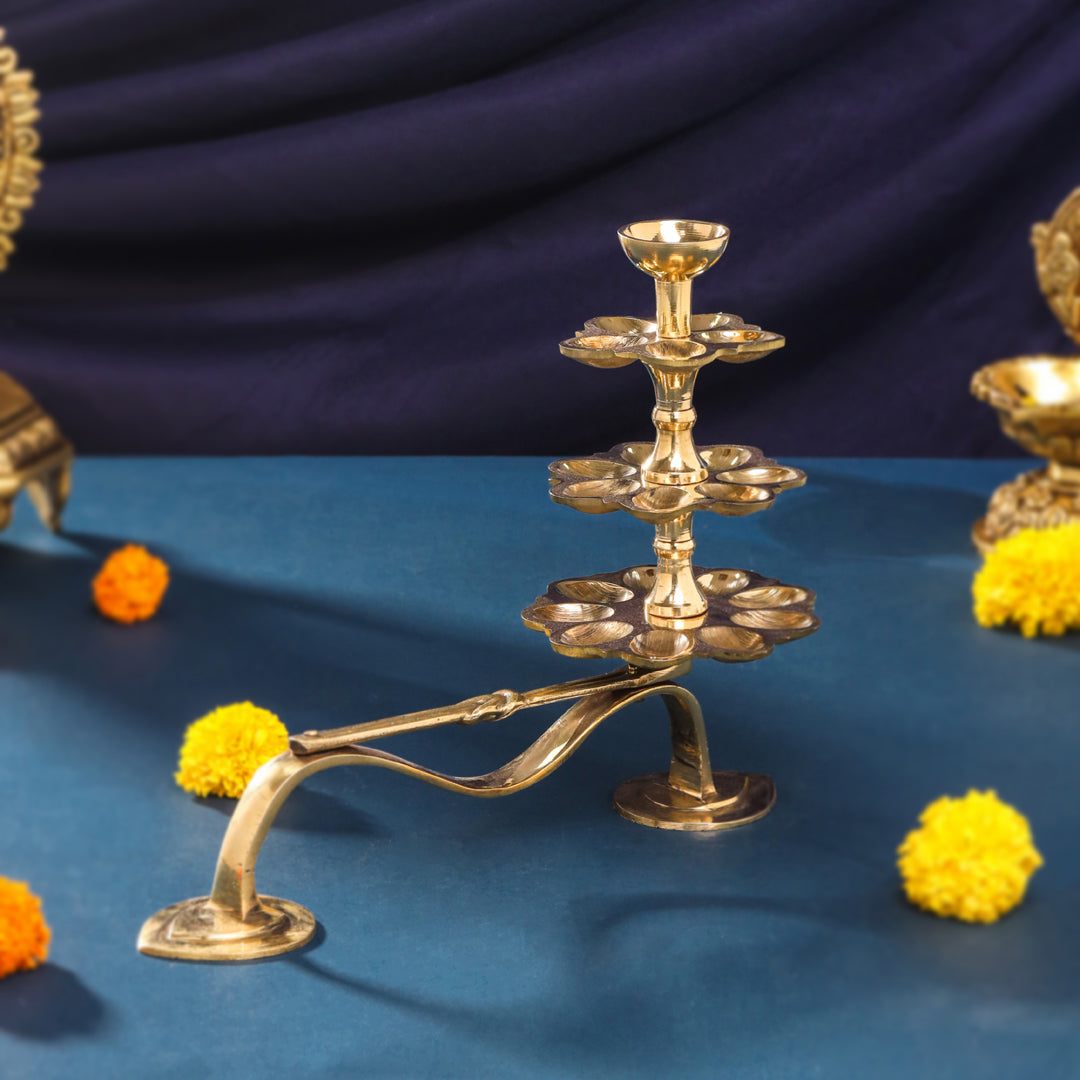 Brass Three Step Deeparadhana Lamp(9.5 Inch)