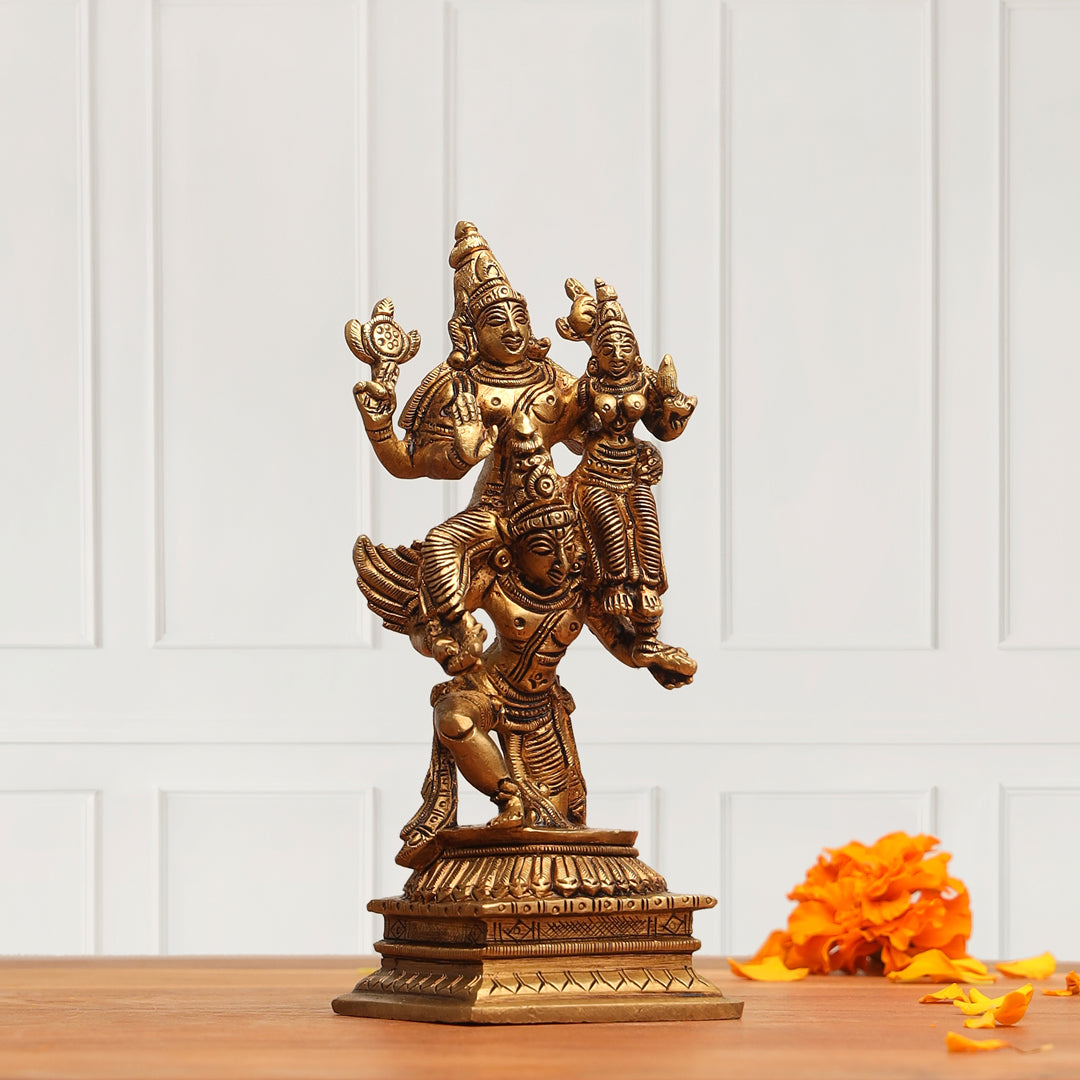 Brass Superfine Garuda, Vishnu & Lakshmi Idol (5.5 Inch)