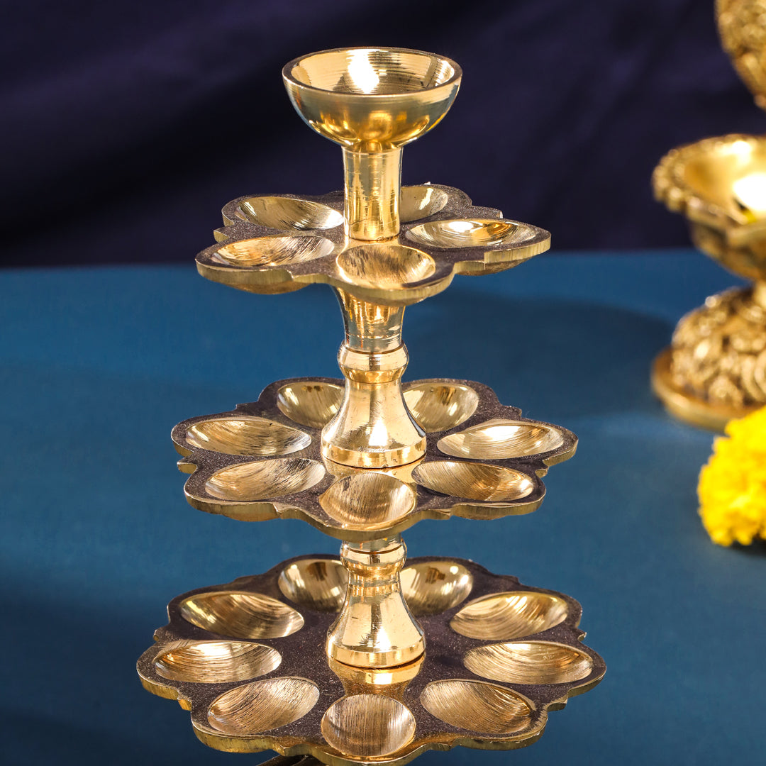 Brass Three Step Deeparadhana Lamp(9.5 Inch)