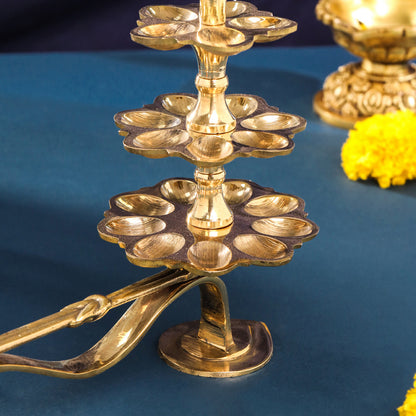 Brass Three Step Deeparadhana Lamp(9.5 Inch)