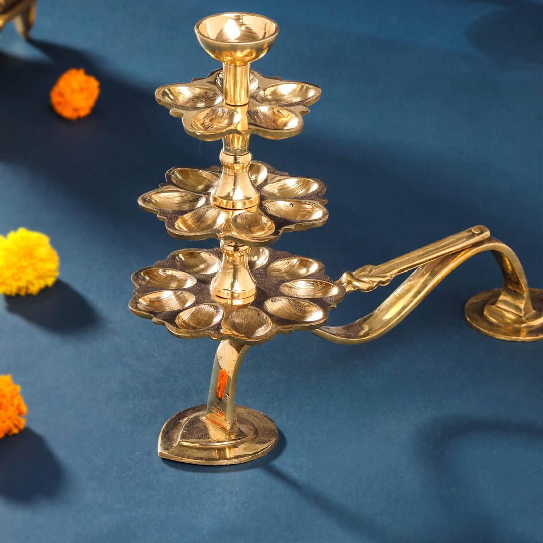 Brass Three Step Deeparadhana Lamp(9.5 Inch)