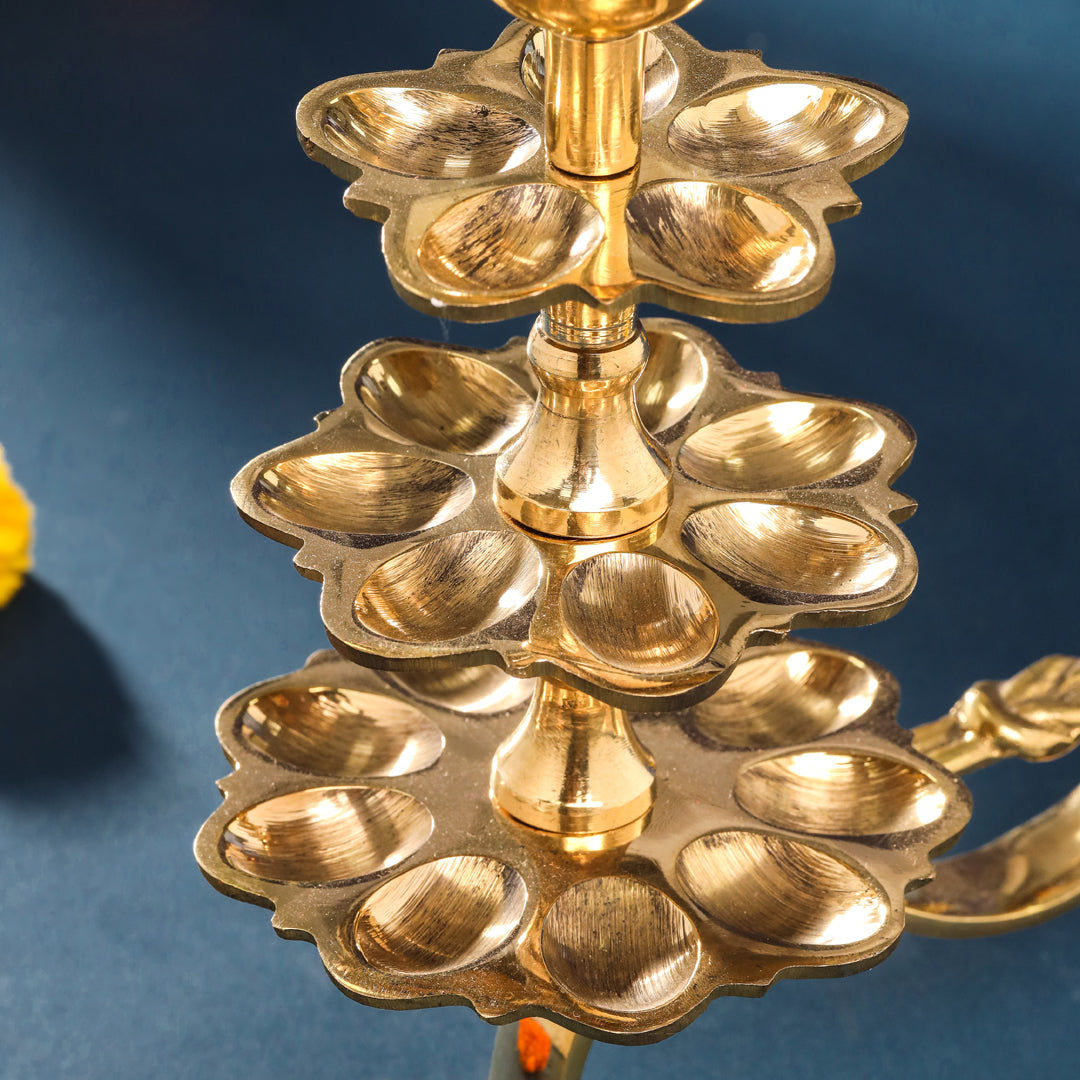 Brass Three Step Deeparadhana Lamp(9.5 Inch)