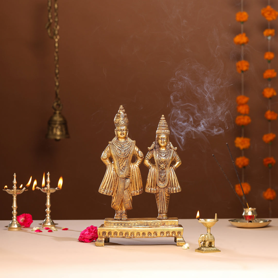 Brass Vitthal Rukmini Statue (13.5 Inch)