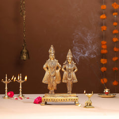 Brass Vitthal Rukmini Statue (13.5 Inch)