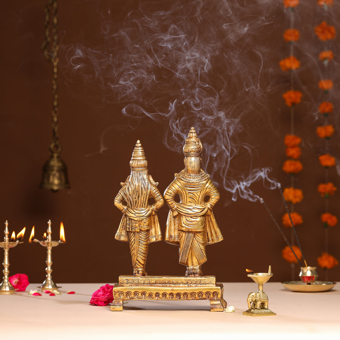 Brass Vitthal Rukmini Statue (13.5 Inch)