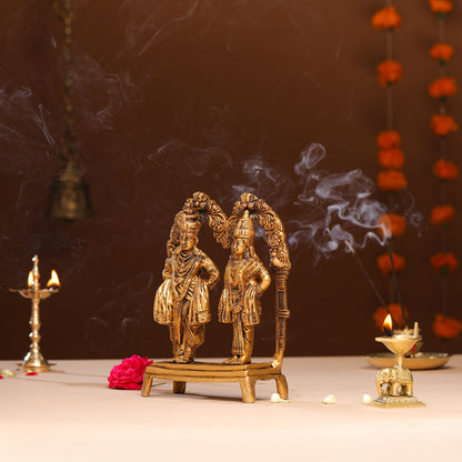 Brass Vitthal Rukmini Statue (9 Inch)