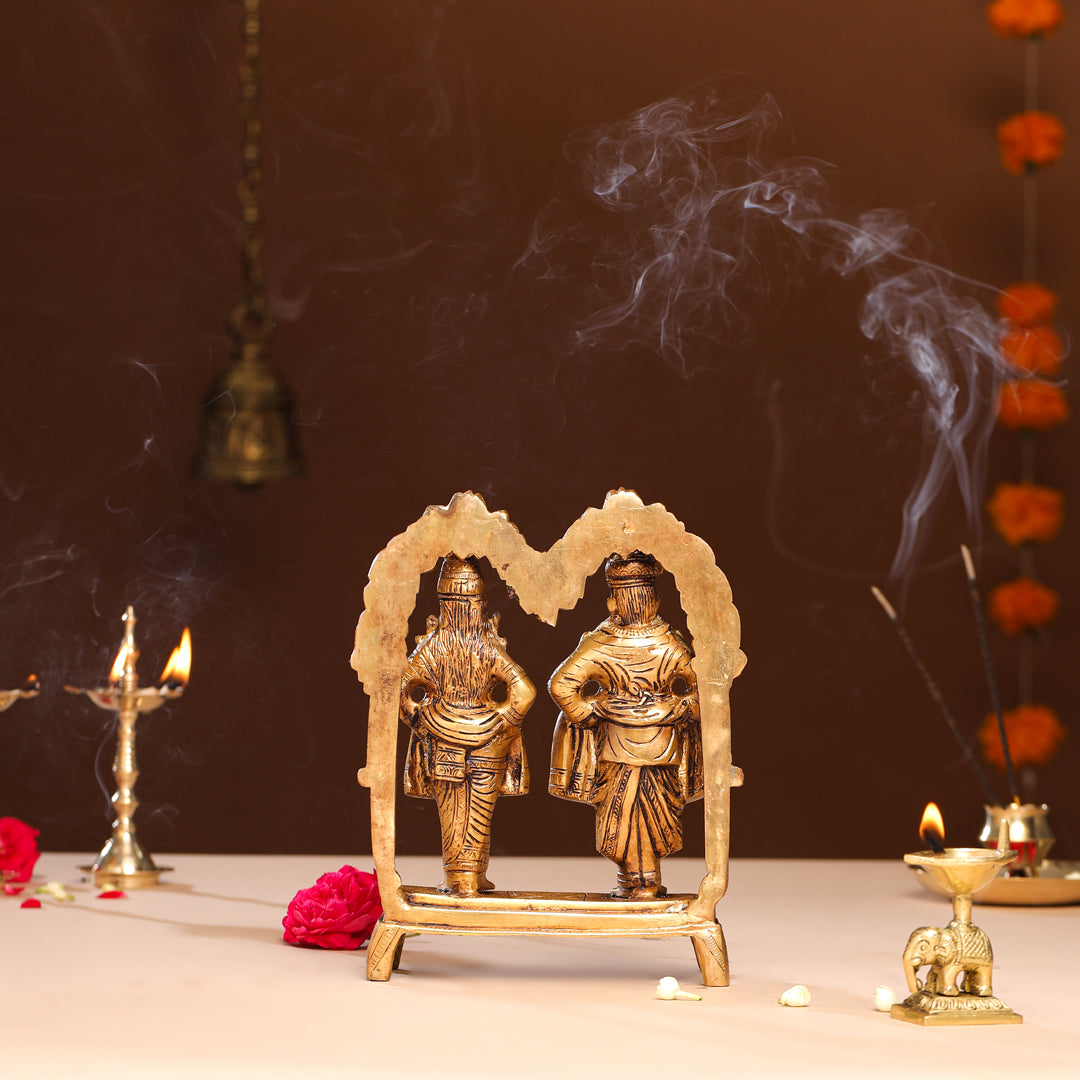 Brass Vitthal Rukmini Statue (9 Inch)
