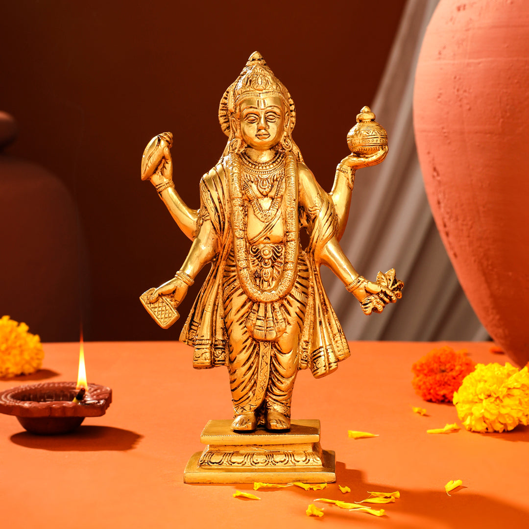 Brass Lord Dhanvantari Idol (10 Inch)