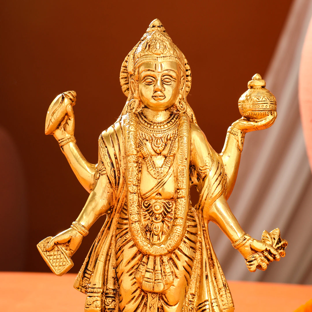 Brass Lord Dhanvantari Idol (10 Inch)