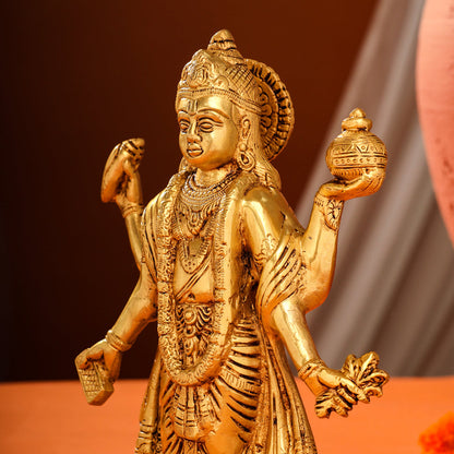 Brass Lord Dhanvantari Idol (10 Inch)