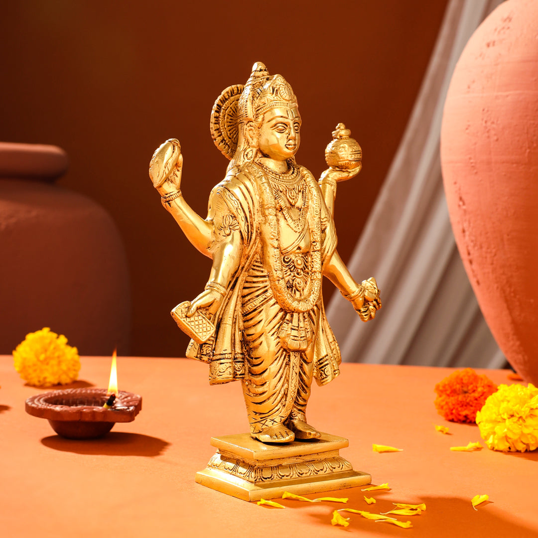 Brass Lord Dhanvantari Idol (10 Inch)