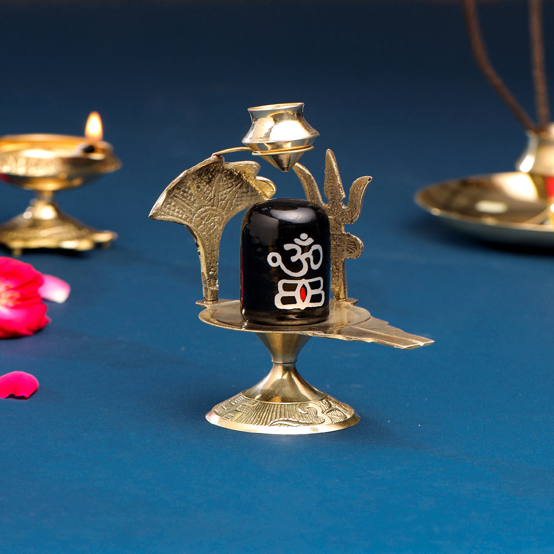 Brass Stone Shivling Idol (5 Inch)