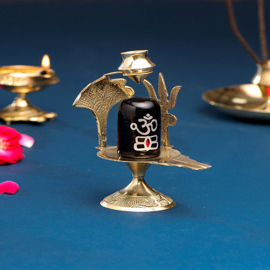 Brass Stone Shivling Idol (5 Inch)