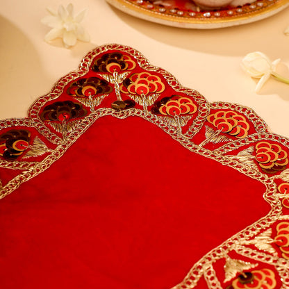 Sequin Work Red Velvet God Pooja Asana