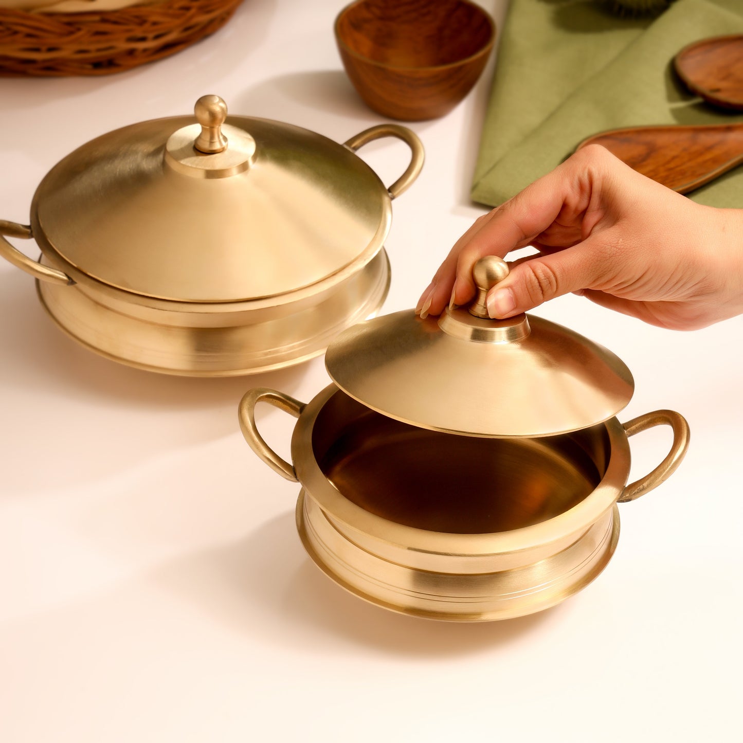 Brass Serving Pot With Lid And Handle