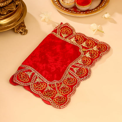 Sequin Work Red Velvet God Pooja Asana