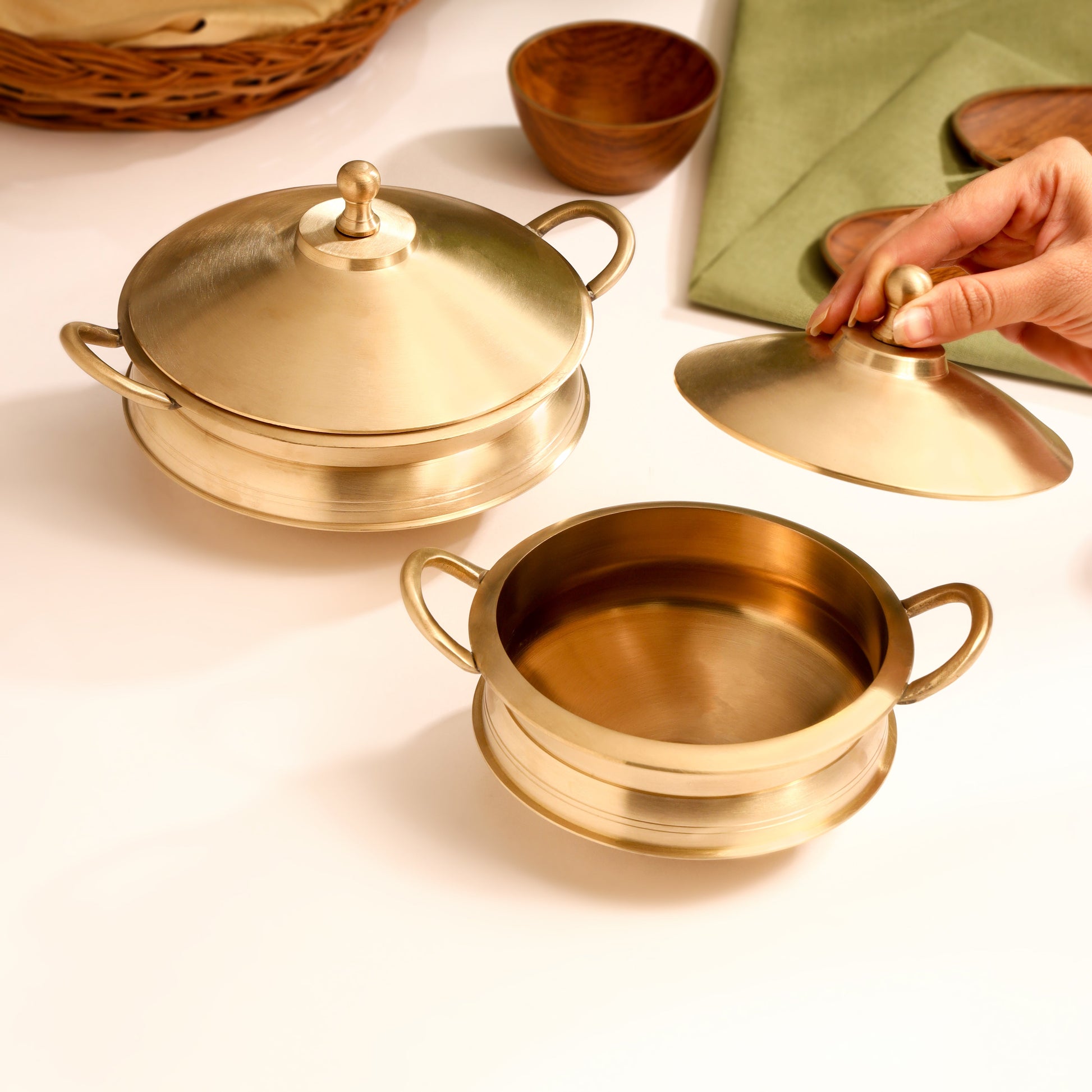 Brass Serving Pot With Lid And Handle