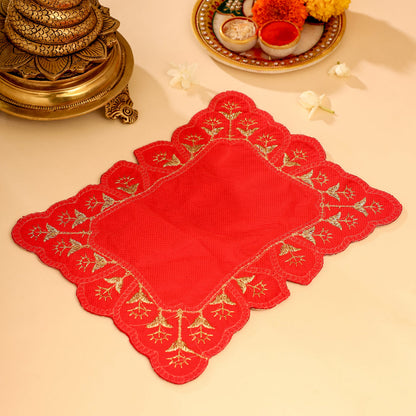 Sequin Work Red Velvet God Pooja Asana