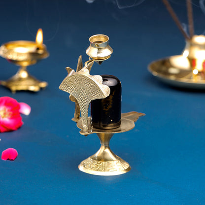 Brass Stone Shivling Idol (5 Inch)