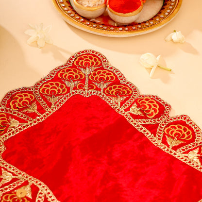 Sequin Work Red Velvet God Pooja Asana