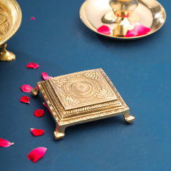 Brass Lotus Pooja Chowki (1.8 Inch)