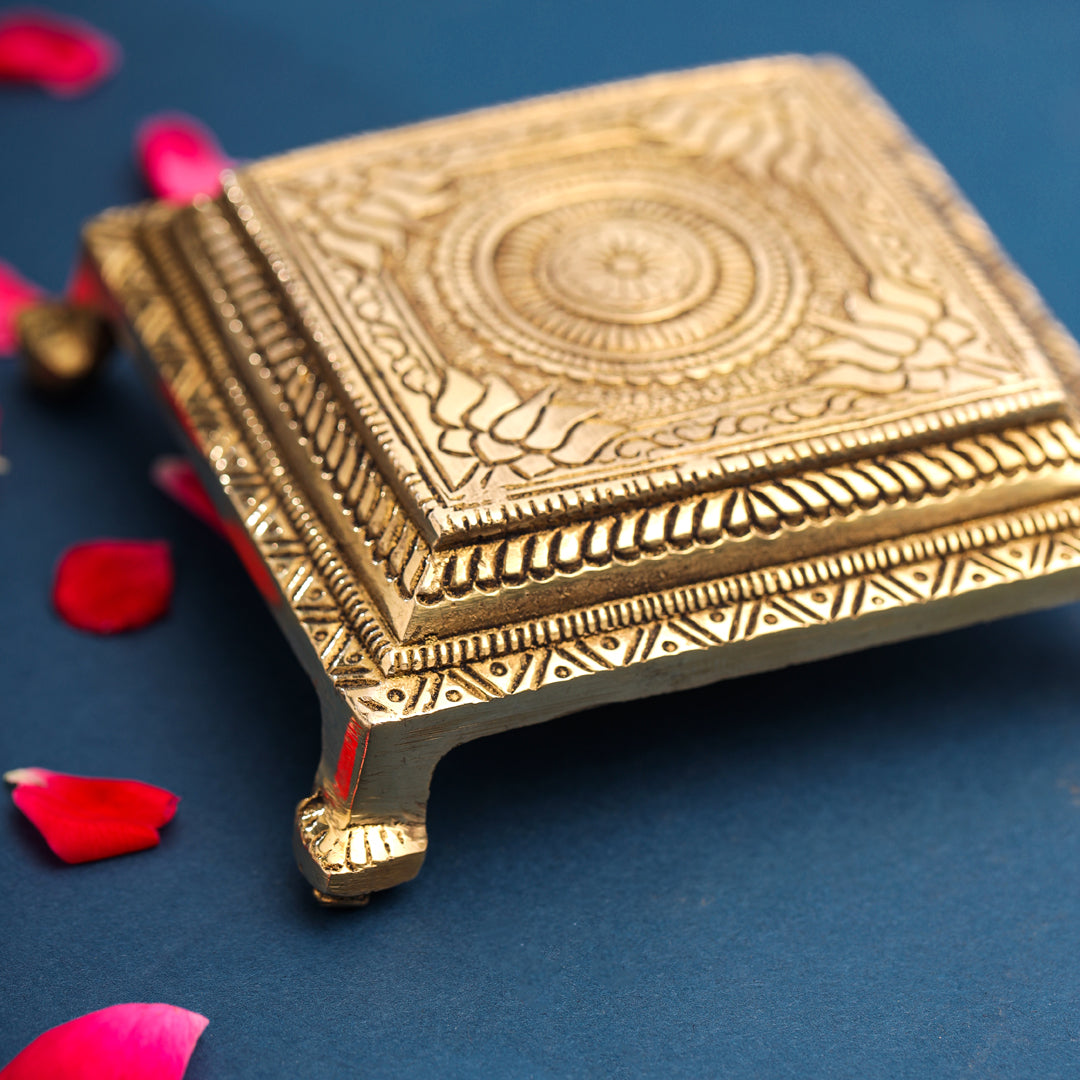Brass Lotus Pooja Chowki (1.8 Inch)