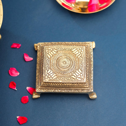 Brass Lotus Pooja Chowki (1.8 Inch)