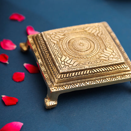Brass Lotus Pooja Chowki (1.8 Inch)