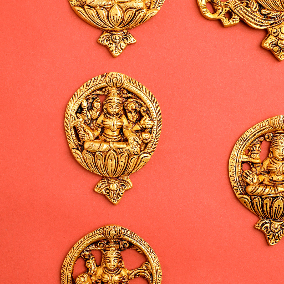 Brass Ashtalakshmi Hanging Plates Set (3.5 Inch)