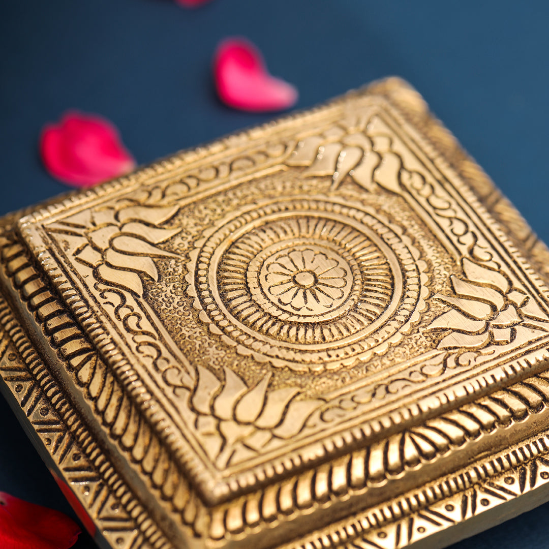 Brass Lotus Pooja Chowki (1.8 Inch)