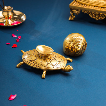 Brass Conch On Tortoise (4.5 Inch)