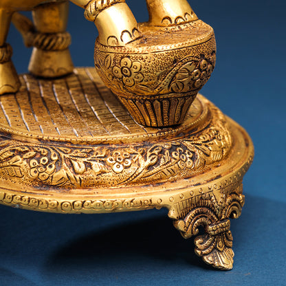 Brass Peacock Diya On Dancing Elephant (18 Inch)