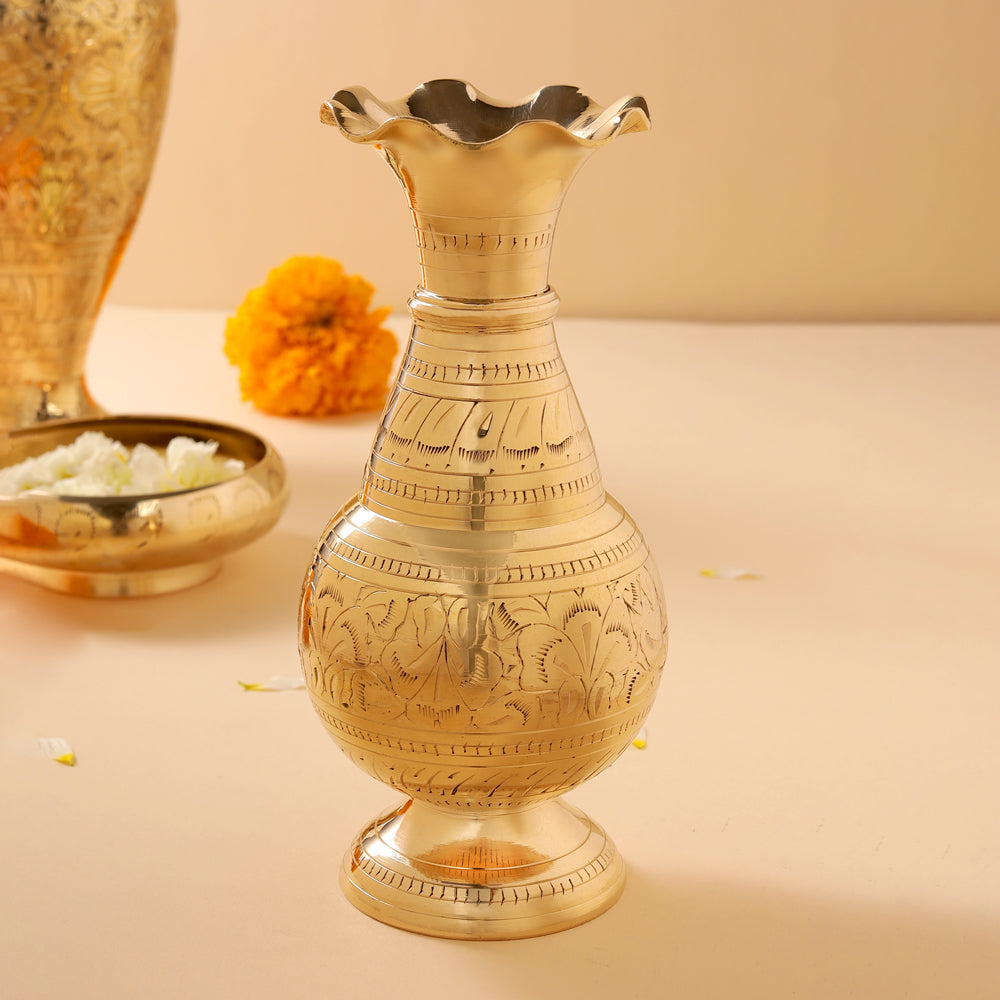 Brass Hand carved Flower Vase (10.2 Inch)