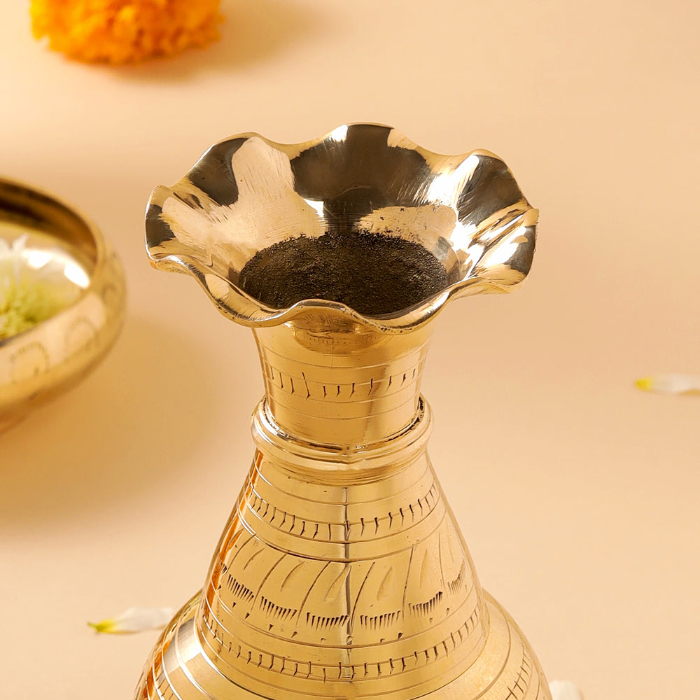 Brass Hand carved Flower Vase (10.2 Inch)