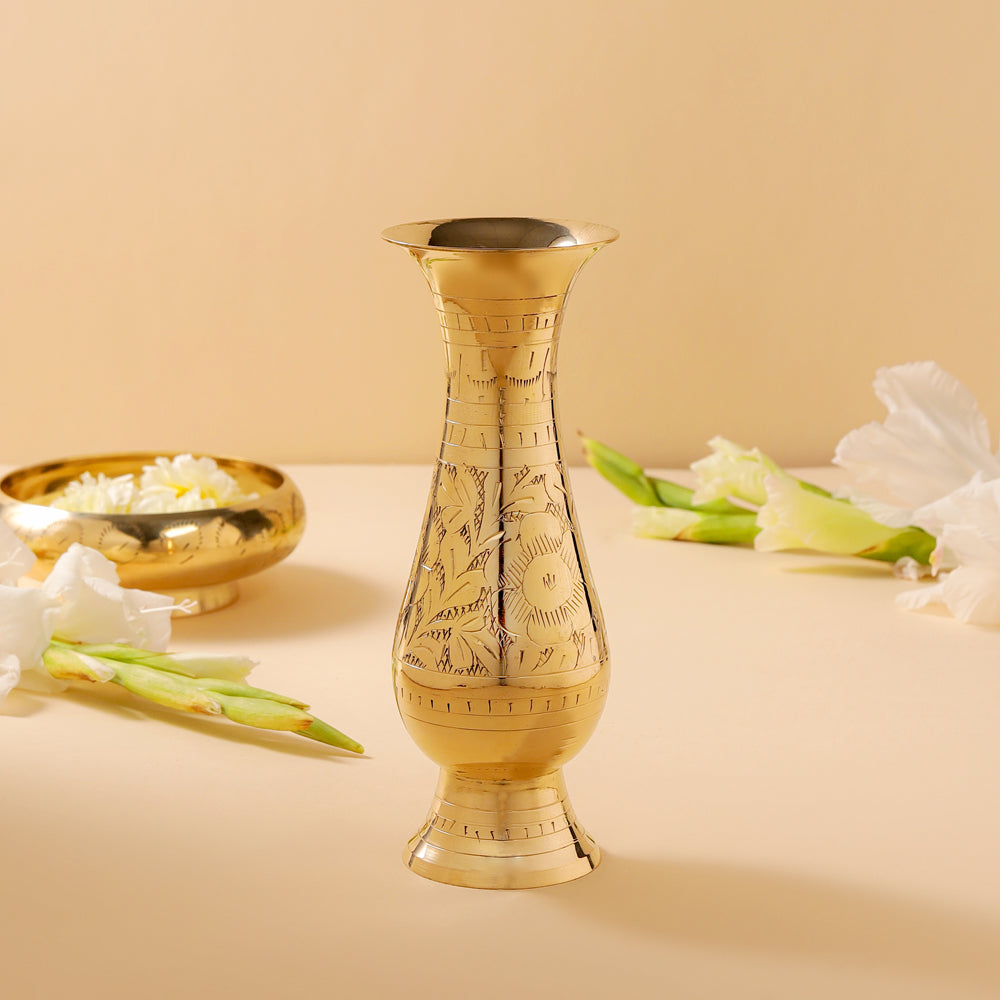 Brass Handcarved Flower Vase