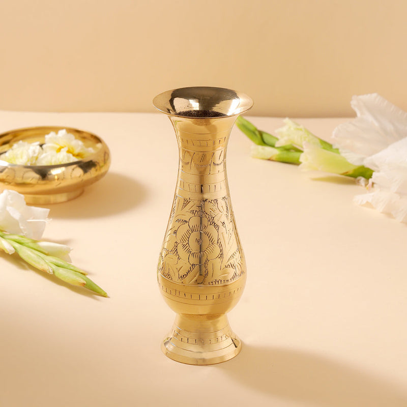 Brass Handcarved Flower Vase