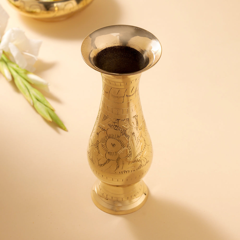 Brass Handcarved Flower Vase