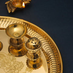 Brass Traditional Seven Deepak Pooja Thali (11.5 Inch)
