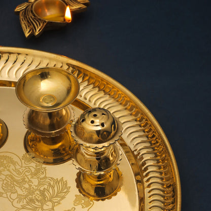Brass Traditional Seven Deepak Pooja Thali (11.5 Inch)