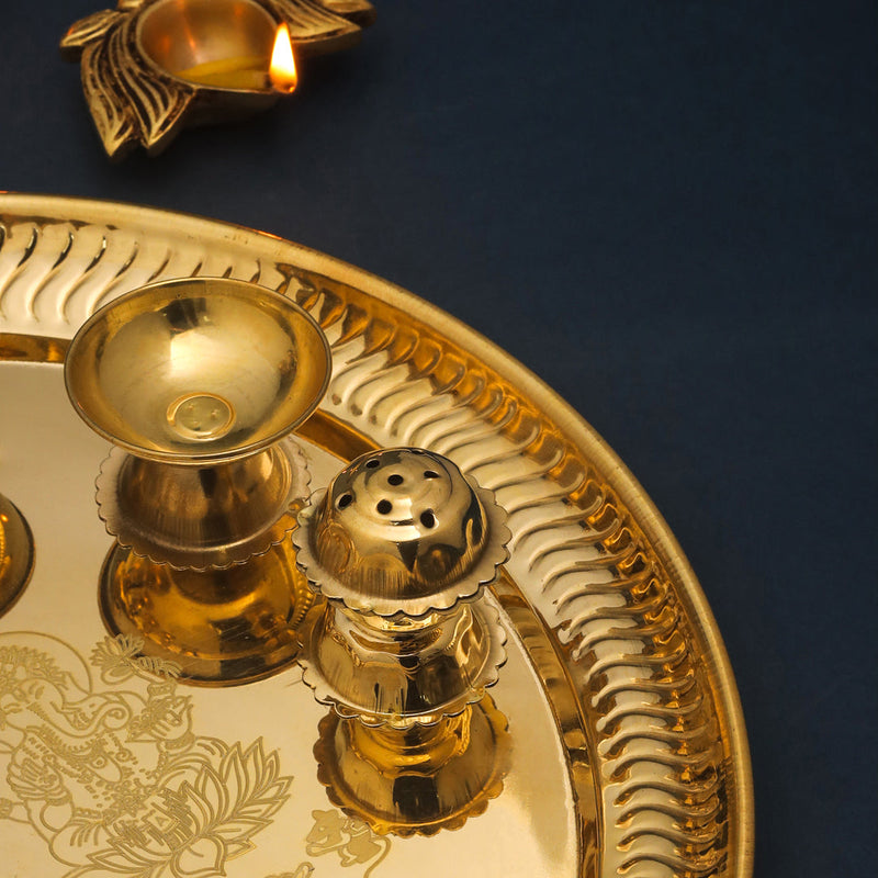 Brass Traditional Seven Deepak Pooja Thali (11.5 Inch)