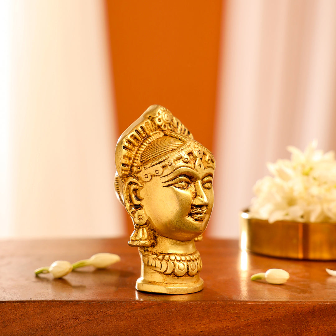 Brass Goddess Parvati Head Idol (3 Inch)